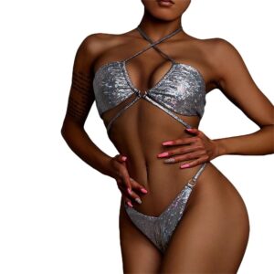 Bikini Set Bronzing Halter Neck Bra Swimsuit