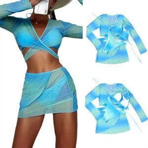 Casual Bikini Set Bandage Halter Bra Long Sleeve Tops - Image 5