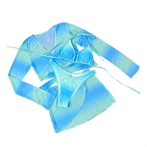 Casual Bikini Set Bandage Halter Bra Long Sleeve Tops - Image 3