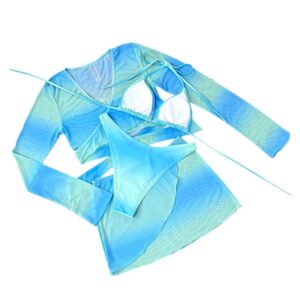 Casual Bikini Set Bandage Halter Bra Long Sleeve Tops - Image 2