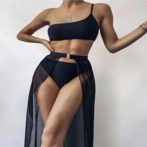 Solid Color One Shoulder Bikini Top with Chest Pads - Image 2