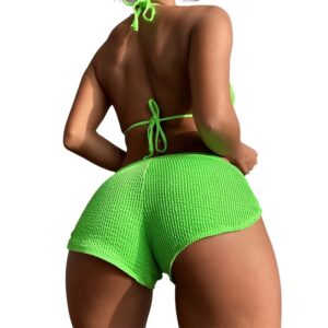 Solid Color Tied Halter Neck Padded Bra + High Waist Bikini Set - Image 3