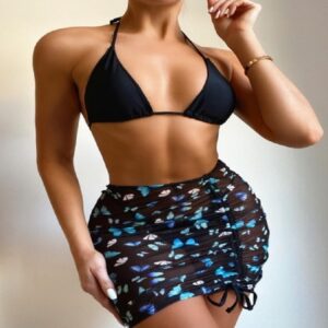 Triangle Halter Bikini Set Butterfly Print Swimwear - Image 2