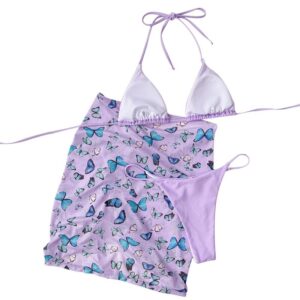 Triangle Halter Bikini Set Butterfly Print Swimwear - Image 8