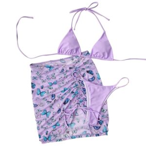 Triangle Halter Bikini Set Butterfly Print Swimwear - Image 7