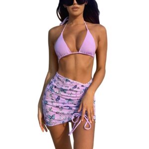 Triangle Halter Bikini Set Butterfly Print Swimwear - Image 4
