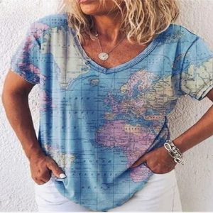 Map Print T Short Sleeve Loose T-Shirt - Image 5