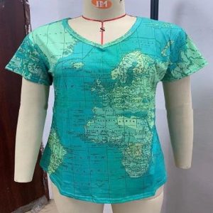 Map Print T Short Sleeve Loose T-Shirt - Image 2
