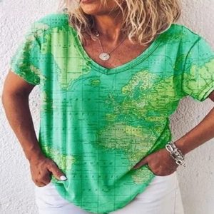 Map Print T Short Sleeve Loose T-Shirt