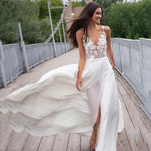 3D Flowers Chiffon Beach Wedding Dress