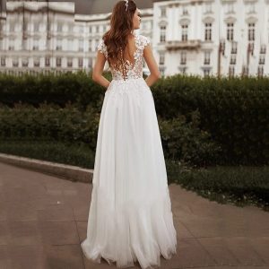 A-Line Lace Cap Sleeveless Wedding Dress - Image 2