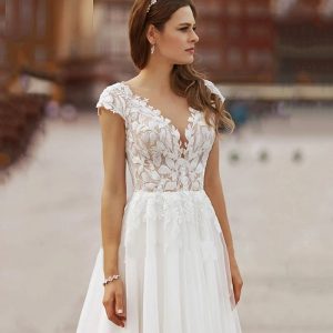 A-Line Lace Cap Sleeveless Wedding Dress
