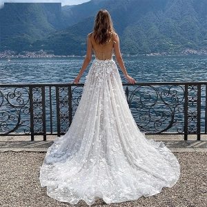 Beach Lace 3D Flowers Wedding Dress - Image 3