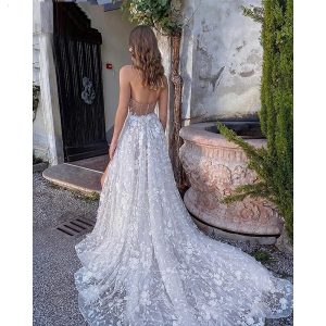 Beach Lace 3D Flowers Wedding Dress - Image 5