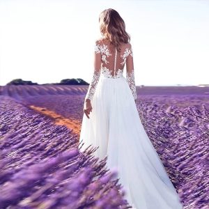 Chiffon  Illusion Button Back  Bridal Gowns - Image 3