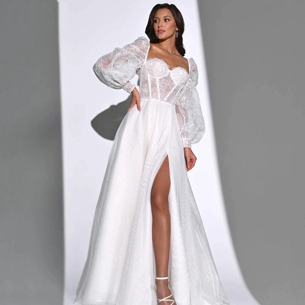 High Side Split White Wedding Dress