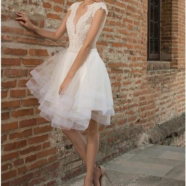 Knee Length A-line Lace  Wedding Dress