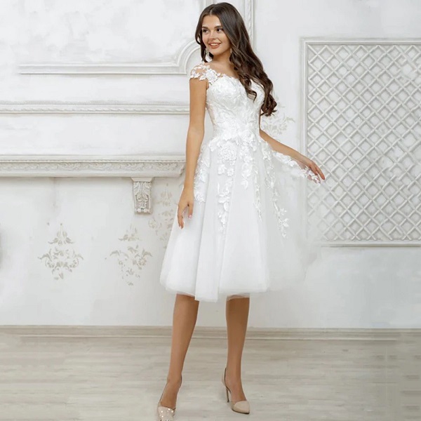 Appliques Lace Tulle Boho Bridal Princess Cute Short Wedding Dresses