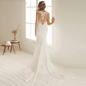 O-Neck illusion Appliques  Wedding Party Gown - Image 3