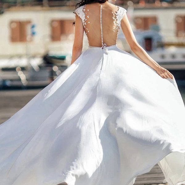 Sexy Sheer O Neck A-Line Wedding Dress - Image 3