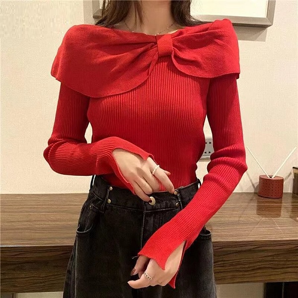 off shoulder knitted sweater