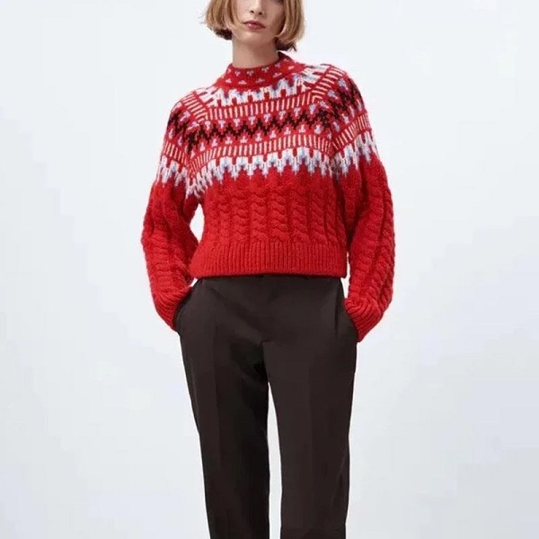 warm jacquard knitted thick sweater