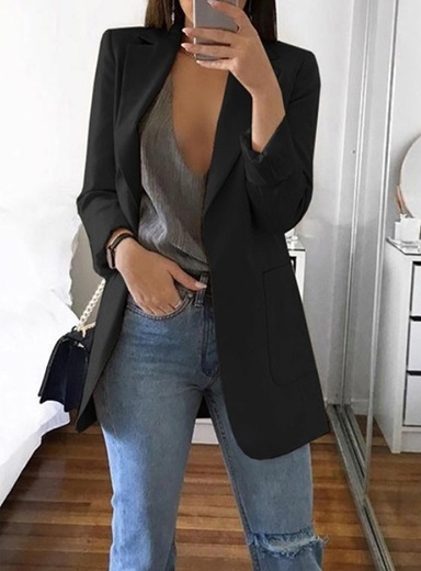 Casual Blazer  Flattering Long Length  Notched Collar