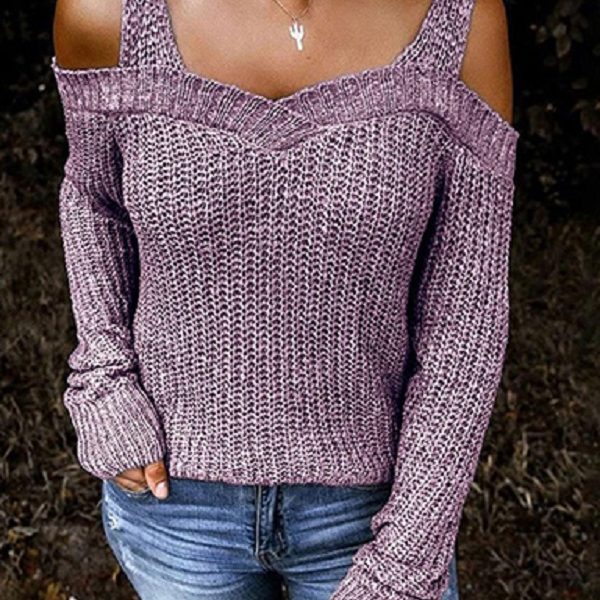 Knit Pullover Sweater Cold Shoulder Sleeves - Image 5