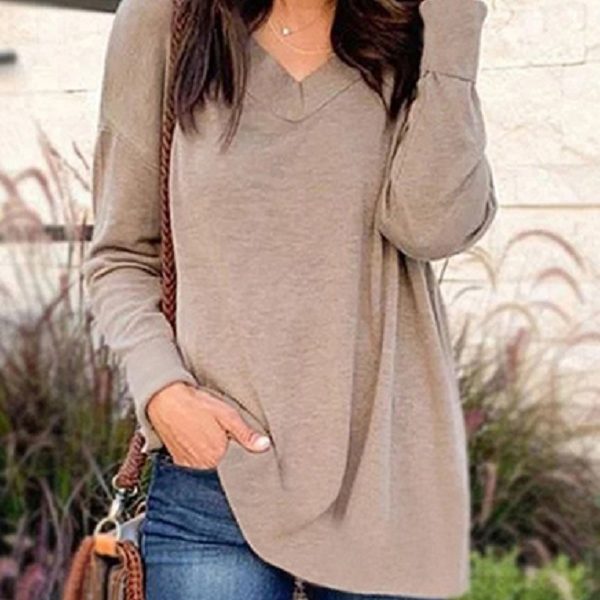 Pullover Tunic  V Neckline  Long Sleeves - Image 3