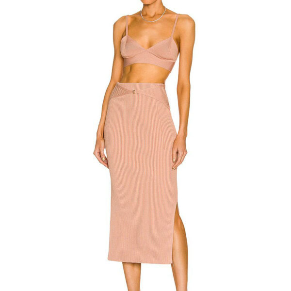 Spaghetti Straps Black khaki Two Pieces Bandage Set