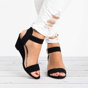 Casual Suede Wedges with Metal Buckles - Open Heels