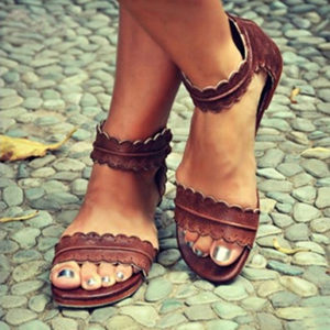 Women's Strappy Wedges - Gold Metal Buckles / Open Toes - Image 6