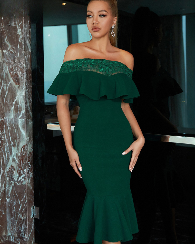 Elegant Mermaid Green Lace Dress Off Shoulder