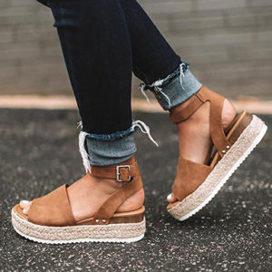 Women's Huarache-Style Wedges - Ankle Straps / Metal Buckles