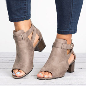 Women's Chunky Mid Heel shoes - Open Toes / Double Strap Trim - Image 4
