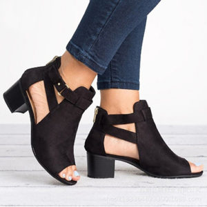 Women's Chunky Mid Heel shoes - Open Toes / Double Strap Trim - Image 3