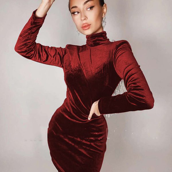 Sexy Backless Diamond Tassel Velvet Dress - Image 2