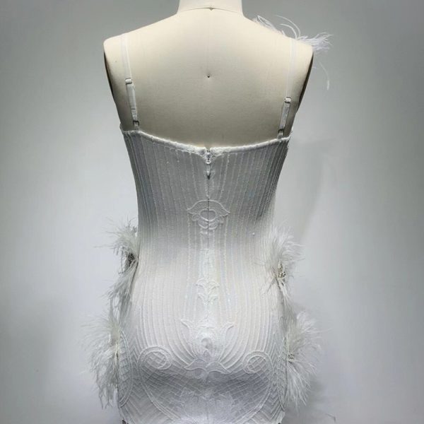 Gold Feathers Beading Crystals V-neck Backless Dress - Image 4