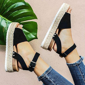 Women's Huarache-Style Wedges - Ankle Straps / Metal Buckles - Image 8