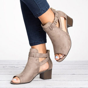 Women's Chunky Mid Heel shoes - Open Toes / Double Strap Trim - Image 2