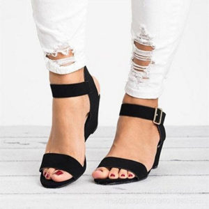 Casual Suede Wedges with Metal Buckles - Open Heels - Image 2
