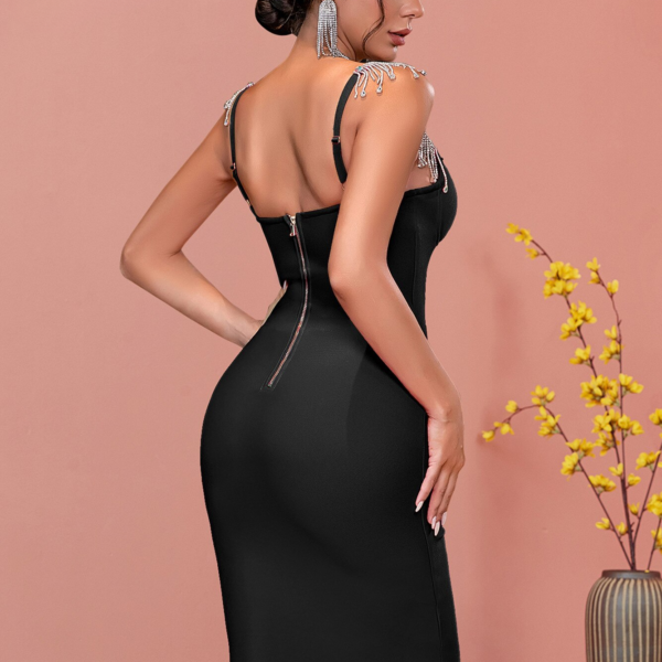 Tassel Bandage Dress Sexy Spaghetti Strap Sleeveless Black Midi - Image 7