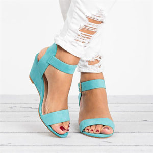 Casual Suede Wedges with Metal Buckles - Open Heels - Image 9