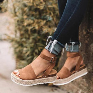 Women's Huarache-Style Wedges - Ankle Straps / Metal Buckles - Image 2