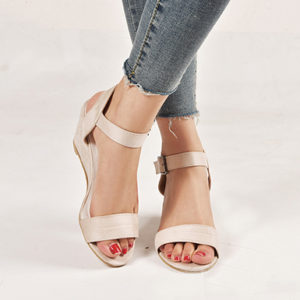 Casual Suede Wedges with Metal Buckles - Open Heels - Image 5