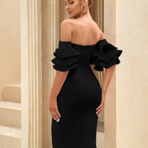Elegant Off Shoulder Butterfly Short Sleeve Bodycon Bandage Dress - Image 9