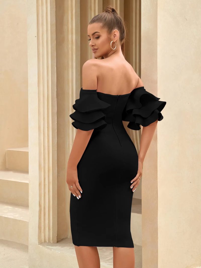 Elegant Off Shoulder Butterfly Short Sleeve Bodycon Bandage Dress - Image 9