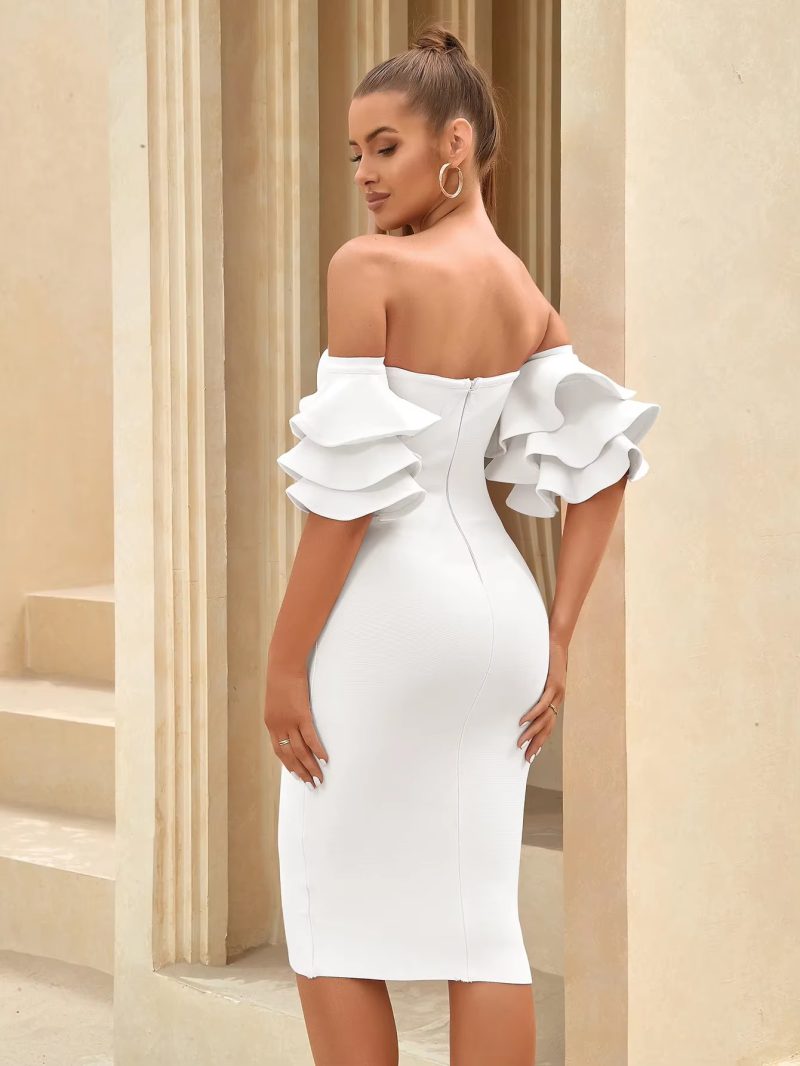 Elegant Off Shoulder Butterfly Short Sleeve Bodycon Bandage Dress - Image 6