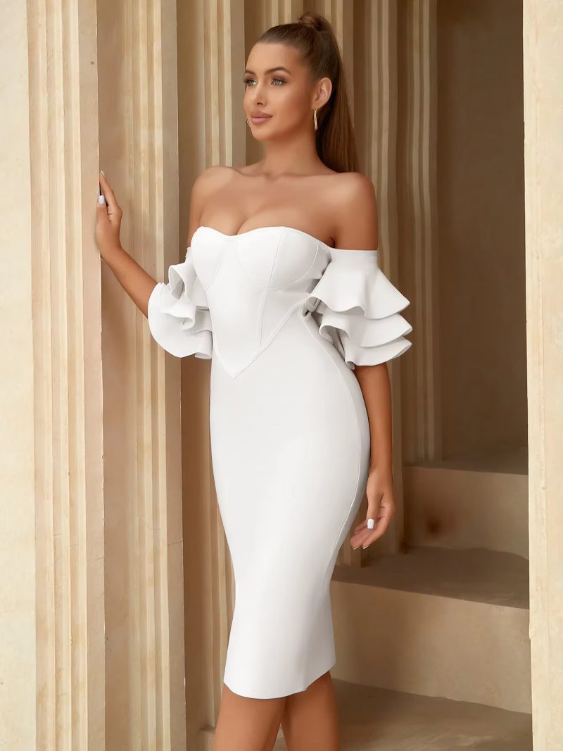 Elegant Off Shoulder Butterfly Short Sleeve Bodycon Bandage Dress - Image 5