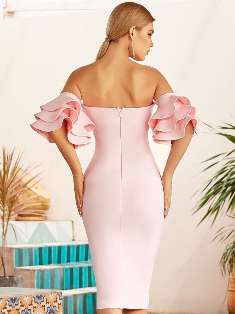 Elegant Off Shoulder Butterfly Short Sleeve Bodycon Bandage Dress - Image 11